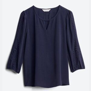 Navy Blue Long Sleeve Blouse with embroidered sleeves